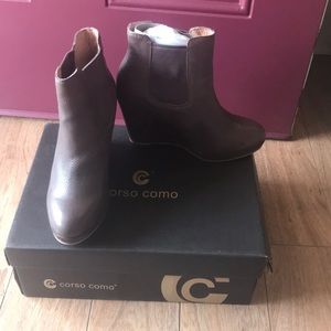 Taupe Wedge Booties. New in box